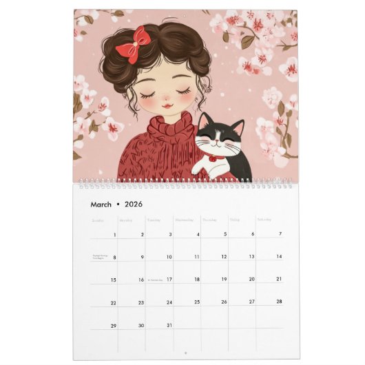 Augenblicke für die Fälligkeit: Illustrierter Katz Kalender (Mär 2026)
