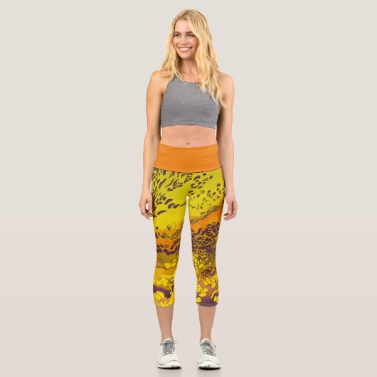 Augenbrauen-Orangenleopardenmuster Capri Leggings (Vorderseite)