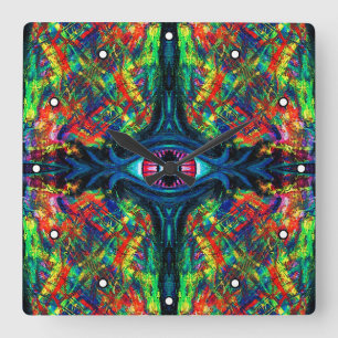 Augenbrauen- und Trippy-Malerei mit Punkten Quadratische Wanduhr