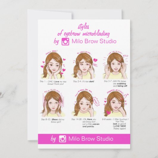 Augenbrauenmikroblading Aftercare Instruction Pink Einladung (Vorderseite)