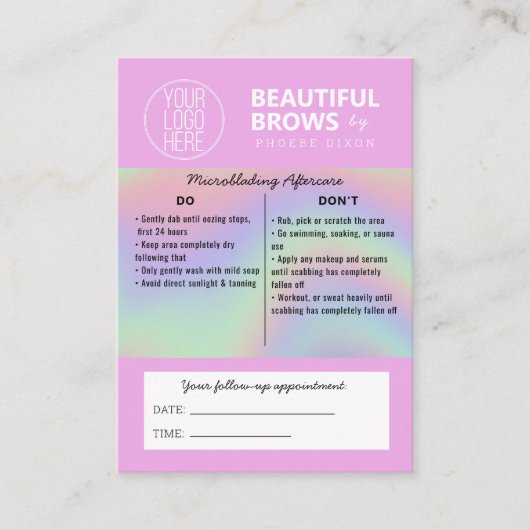 Augenbrauenmikroblading Aftercare Instructions Pas Visitenkarte (Vorderseite)
