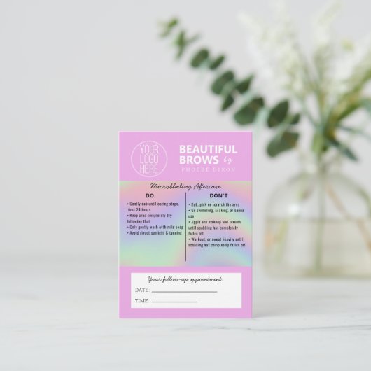 Augenbrauenmikroblading Aftercare Instructions Pas Visitenkarte (Stehend Vorderseite)