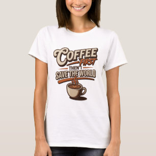 AUGENFALLENDES KAFFEE ZUERST, DANN DIE WELT RETTEN T-Shirt