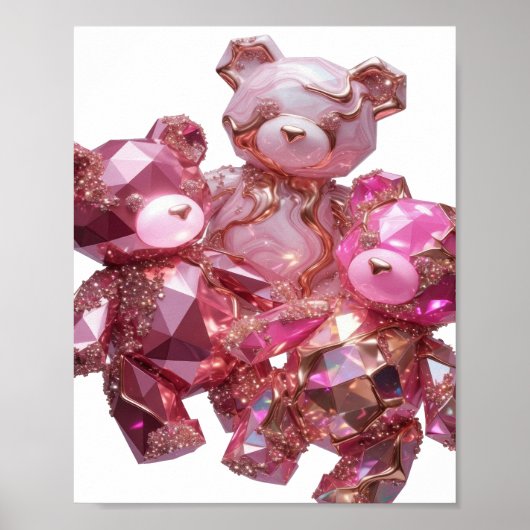Augenfällige rosa Edelstein-Bären 3D-Textkunst Poster (Vorne)