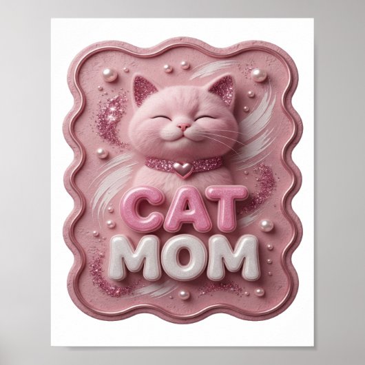 Augenfälliges Rosa CAT MOM Poster (Vorne)