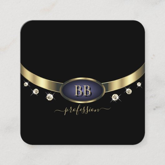 Augenfänge Gold Blue Black Initials Rhinestones Quadratische Visitenkarte (Vorderseite)