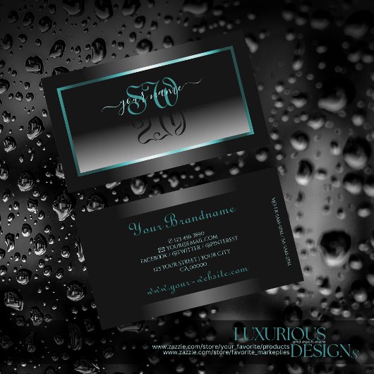 Augenfänge Schwarz-weiße Gradient Initials Aquamar Visitenkarte