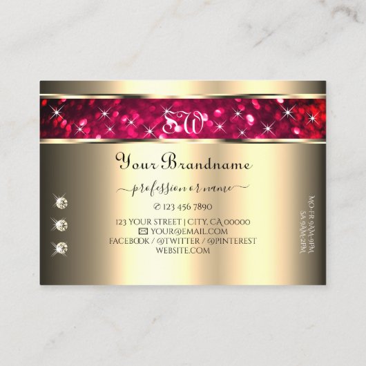 Augenfänger Gold Pink Glitzer Diamonds Initialen Visitenkarte (Rückseite)