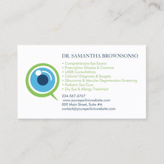 Augenspezialist des Augenarztes Visitenkarte (Rückseite)