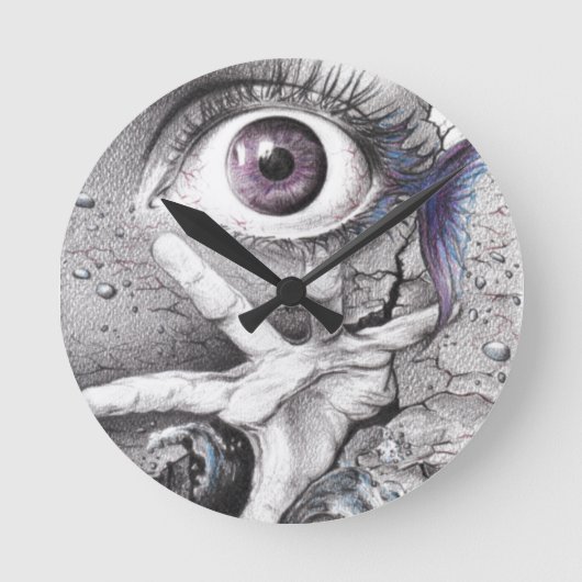 Augfische und Handtraum Surreal zeichnend Kunst Runde Wanduhr (Vorderseite)