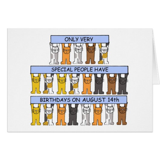August 14. Geburtstag Cartoon Katzen (Vorderseite (Horizontal))