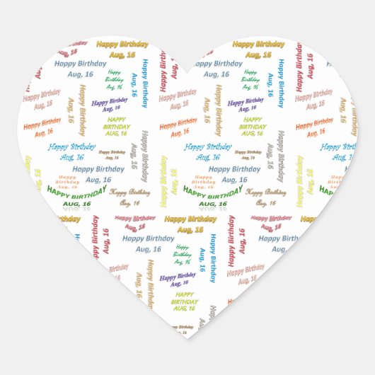 August, 16 Geburtstagsaufkleber Herz-Aufkleber (Vorderseite)
