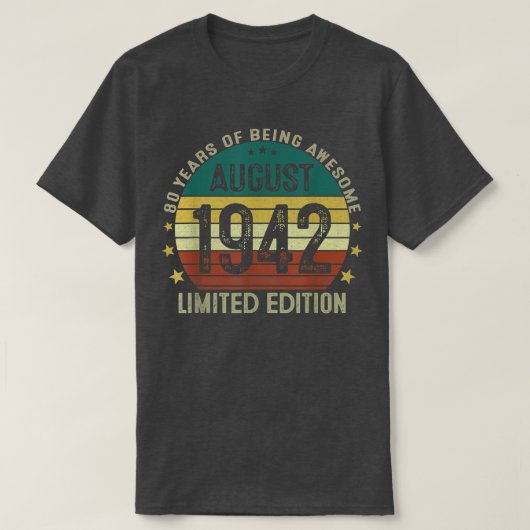 August 1942 80 Jahre altes Geschenk für Männer Vin T-Shirt (Design vorne)