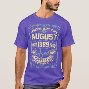 August 1989 33. Geburtstagsgeschenk 33 Jahre alte T-Shirt
