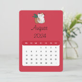 August 2024 Stand-Alone Cat and Pflanze Kalender Menükarte (Stehend Vorderseite)