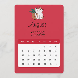 August 2024 Stand-Alone Cat and Pflanze Kalender Menükarte