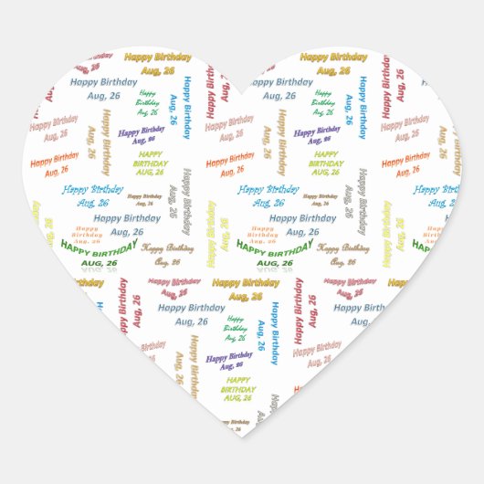 August, 26 Geburtstagsaufkleber Herz-Aufkleber (Vorderseite)