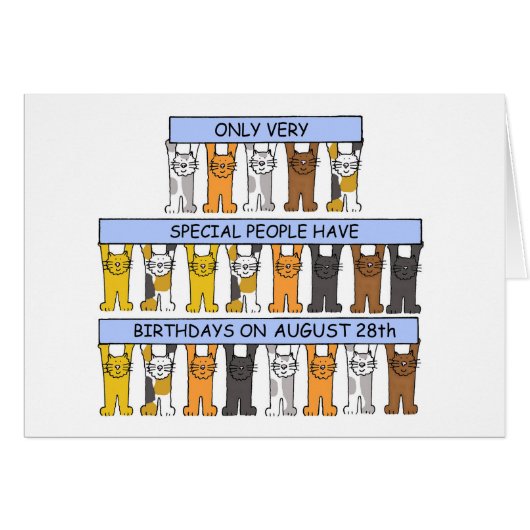 August 28. Geburtstag Niedlicher Cartoon Katzen (Vorderseite (Horizontal))