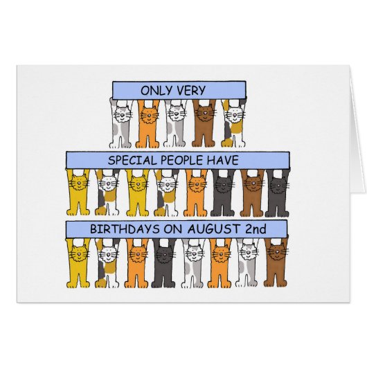 August 2. Geburtstag Cartoon Katzen (Vorderseite (Horizontal))