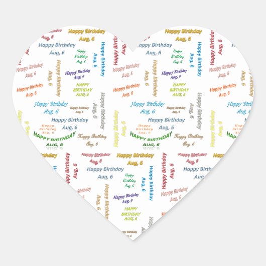 August, 6 Geburtstagsaufkleber Herz-Aufkleber (Vorderseite)
