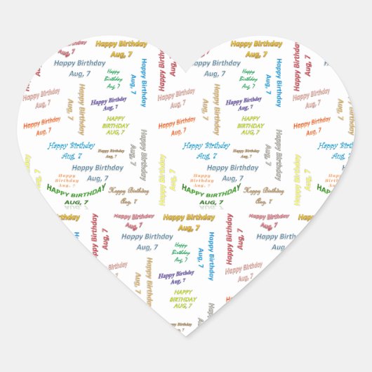 August, 7 Geburtstagsaufkleber Herz-Aufkleber (Vorderseite)