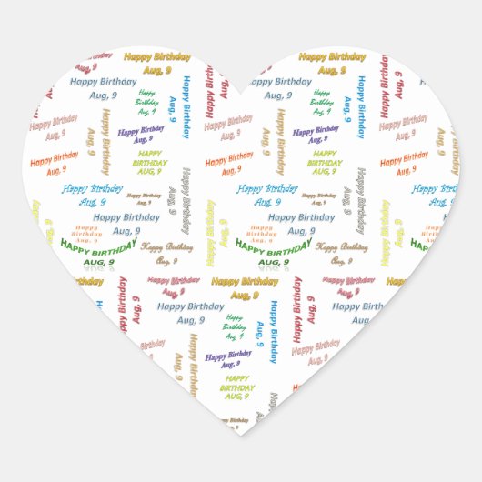 August, 9 Geburtstagsaufkleber Herz-Aufkleber (Vorderseite)