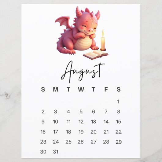 August Baby Dragon Storybook Fantasy Calendar  (Vorderseite)
