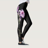 August Birth Blume, Lila Gladiolus auf Schwarz Leggings (Rechts)