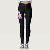August Birth Blume, Lila Gladiolus auf Schwarz Leggings (Vorderseite)