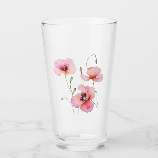 August birth flower Pink poppies NO LETTERING Glas (Vorderseite)