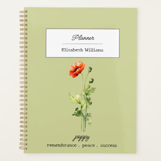 August Birth Flower Poppy Symbol of Peace Success Planer (Vorderseite)