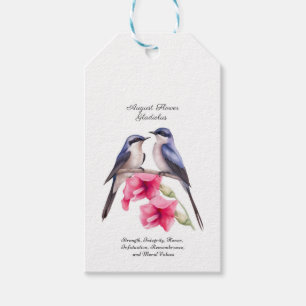 August Birth Monat Blume Gladiolus mit Vögeln Geschenkanhänger
