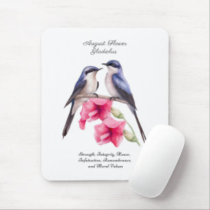 August Birth Monat Blume Gladiolus mit Vögeln Mousepad
