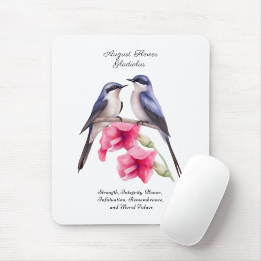 August Birth Monat Blume Gladiolus mit Vögeln Mousepad (Mit Mouse)