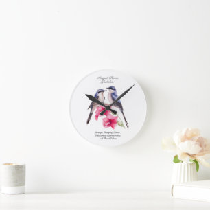August Birth Monat Blume Gladiolus mit Vögeln Runde Wanduhr