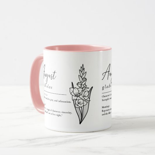 August Birth Month Blume Gladiolus Minimalistisch Tasse (Vorderseite Links)