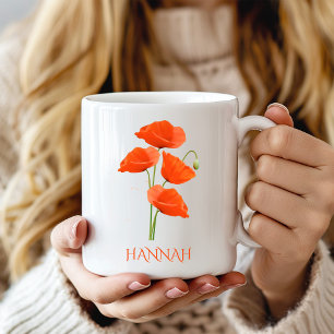August Birth Month Blume Rote Poppies Kaffeetasse