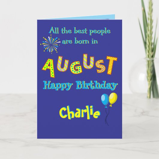 August Birthday Folded Greeting Card Karte (Vorderseite)