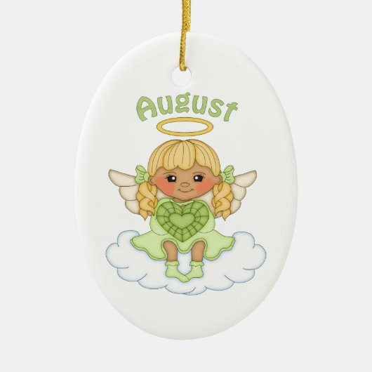 August Birthstone Angel Blonde Keramik Ornament (Vorne)