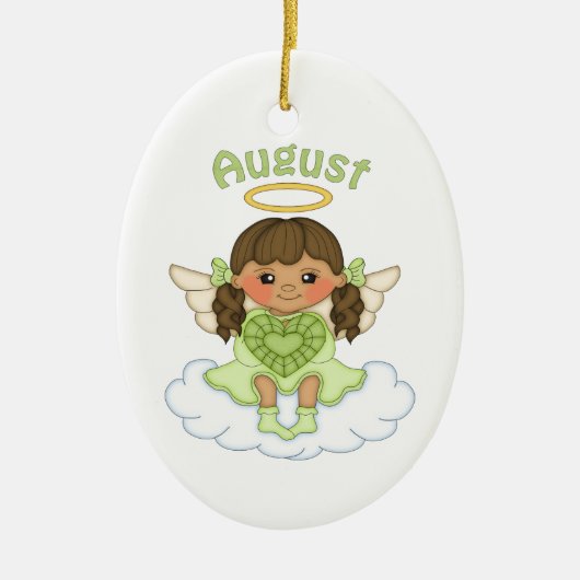 August Birthstone Angel Brünett Keramik Ornament (Vorne)