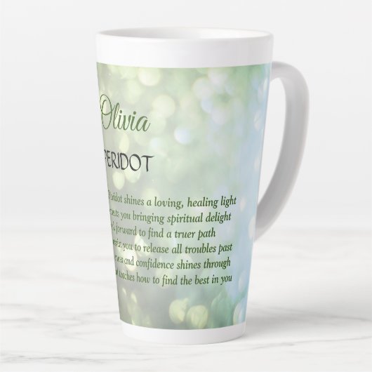 August Birthstone Peridot Design Milchtasse (Rechte Ecke)