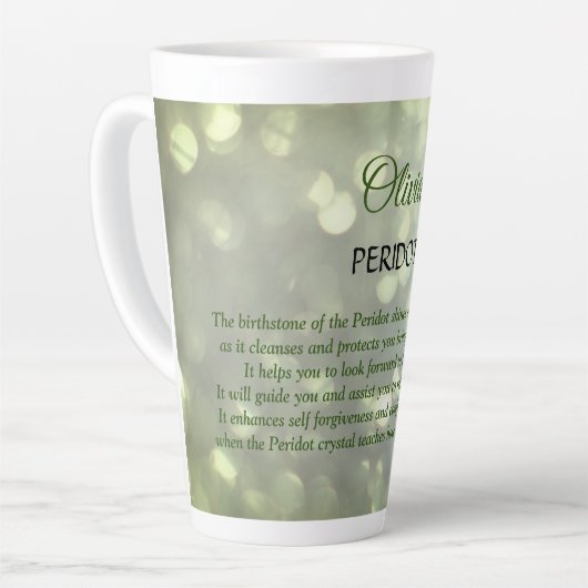 August Birthstone Peridot Design Milchtasse (Linke Ecke)