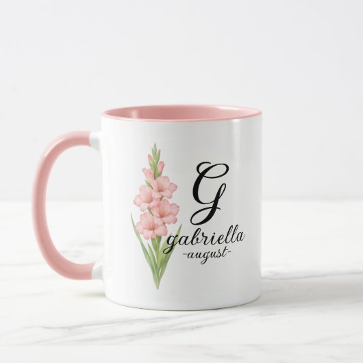 August Bloom – Elegante Gladiolus-Geburtsblumen-Ta Tasse (Links)