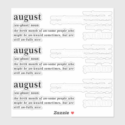 August Definition Geburtstag Aufkleber (Blatt)