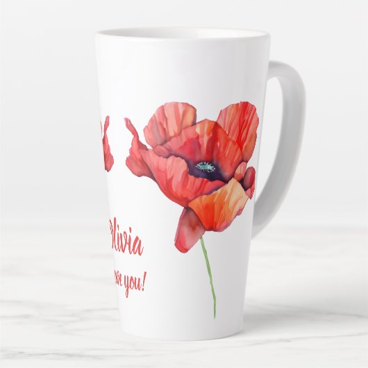 August Geburt Blume Roter Mohn Wasserfarbe Milchtasse (Rechte Ecke)
