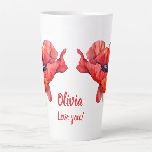 August Geburt Blume Roter Mohn Wasserfarbe Milchtasse (Vorderseite)