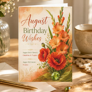 August-Geburtsblume August-Geburtsstein Geburtstag Karte