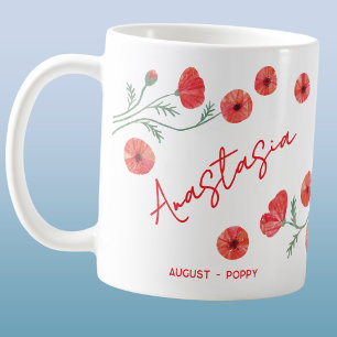August-Geburtsblume mit individuellem Namen Mohn Kaffeetasse
