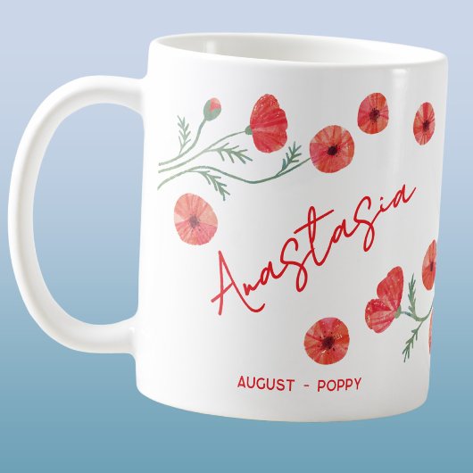 August-Geburtsblume mit individuellem Namen Mohn Kaffeetasse