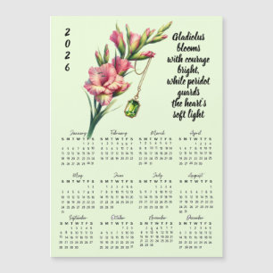 August-Geburtsblumen- und Steinkalender  Magnetkarte